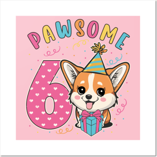 6th Birthday Cute Corgi Pawsome 6 Girls Posters and Art